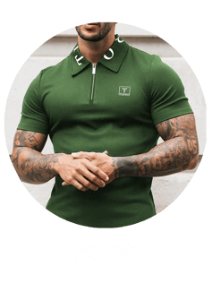 a man with tattoos on his arm and a green shirt