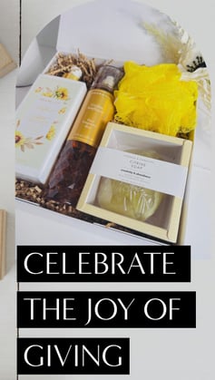 Gift box with yellow accented body care items