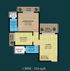 1 bhk 524 square feet floor plan of ellora emerald