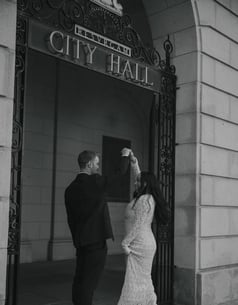 elopement photography standing in front of a Portland Maine city hall