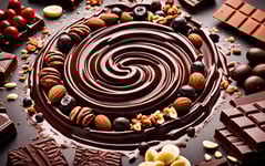 a chocolate cake with chocolate and nuts