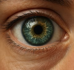 a close up of a person's eye looking at the camera