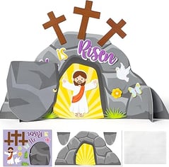 a paper cutout of a jesus's empty tomb