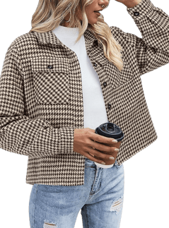 Zeagoo Flannels for Women Cropped Shacket Jacket Fashion Plaid Button Down