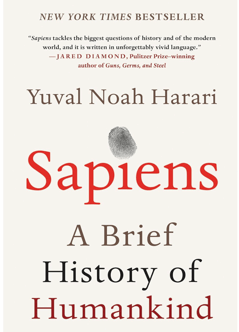 a book cover of sapiens A brief history of human kind by Yuval Noah Harari