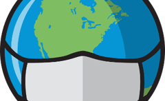 planeta Terra com máscara cirúrgica