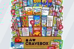 a box of cravebox with a variety of snacks