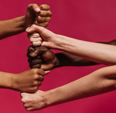 five fists layered on top of each other