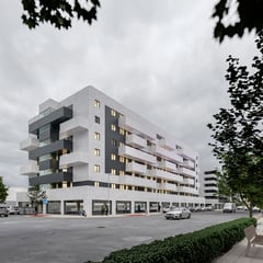 Residential building exterior render overcast