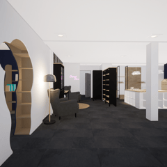 Image du projet de transformation vue vers le concept store et coin lecture adulte