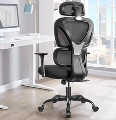 KERDOM Silla con Soporte Lumbar, Reposabrazos, Silla 360° Giratoria para computadora