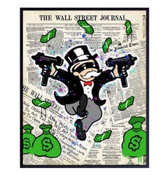 Wall Street Journal, Financial Times Gangsta Graffiti Monopoly Man Wall Art Poster - 8x10 Dow Jones,