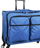 a blue nano trolley bag with two large compartments and wheels