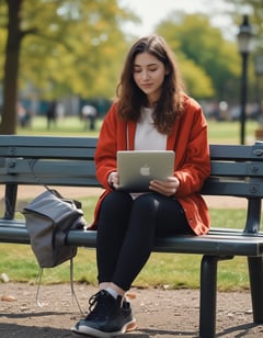 woman sitting on brown wooden chair while using silver laptop computer in room