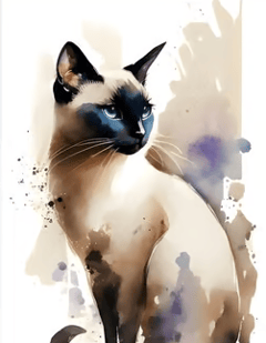 portrai à l'aquarelle d'un chat siamois assis