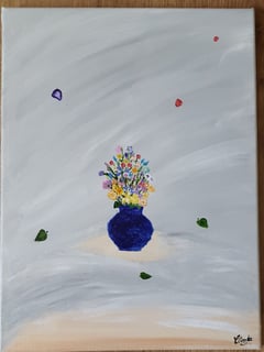 Vases & bouquet. Châssis bois & toile, 30x40cm. 100€.