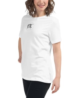 white tshirt with bendy zebra printed on it