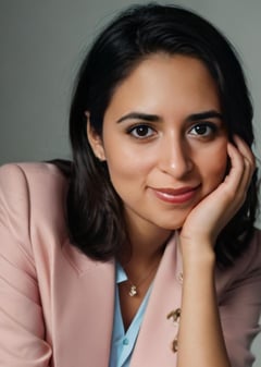 a woman in a pink jacket and a pink shirt