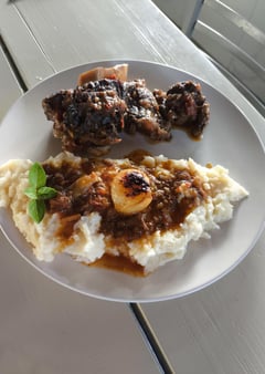 lamb with puree in the wood oven, The Sunset Drift , Ksamil Albania