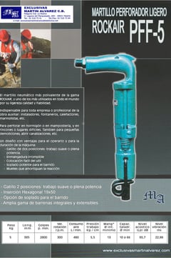 Martillo perforador neumático ROCKAIR PFF5. Ingersoll rand. Atlas copco. Topac. Toku