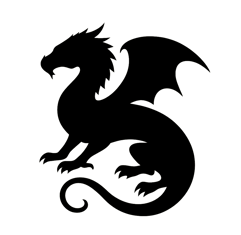 Black silhouette of dragon with curled tail and wings