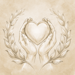 a heart shaped drawing of hands holding a heart