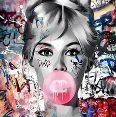 Bridgitte Bardot with a pink bubblegum