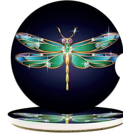 Jewel Dragonfly Car Coaster for Cup Holders Absorbent Ceramic Coaster with Cork Back Car Accessories
