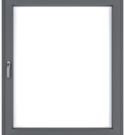 a window with a white frame and a gray door