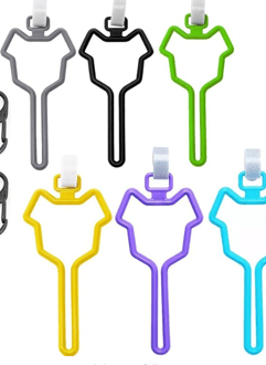 a group of plastic poop bag holders with a clip on the top
