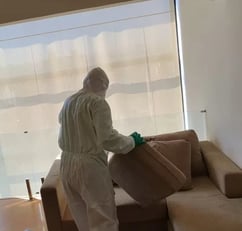 technicien qui désinsectise des puces dans une chambre