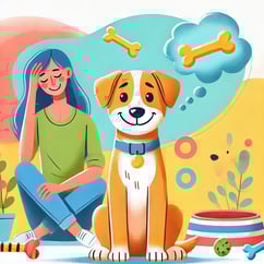 a woman sitting on a dog bed with a dog