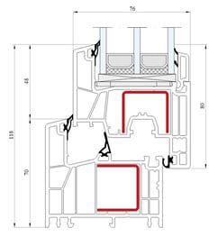 a drawing of a truck with a red line of the engine