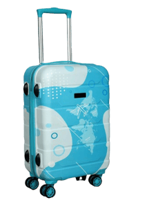 hard luggage trolley with a map of the world