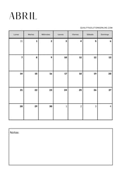 calendarios de abril minimalistas para imprimir gratis 