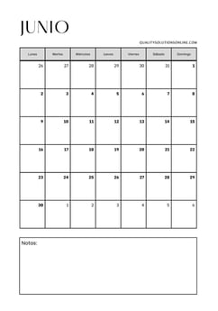 Calendario junio minimalista para imprimir gratis 