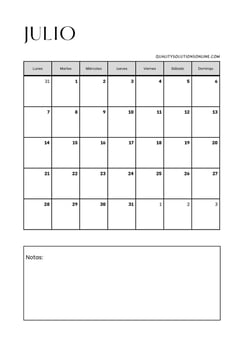 Calendarios de julio para imprimir gratis