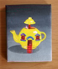 Big Yellow Teapot miniature painting on canvas