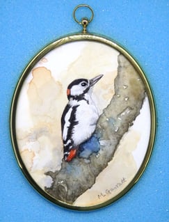 Miniature woodpecker painting by Mandy Garratt