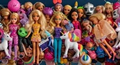 A beautiful collection of upcycled plastic items on a glam kitsch mirror