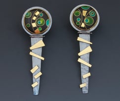 Enamel, oxidized silver, 22k gold