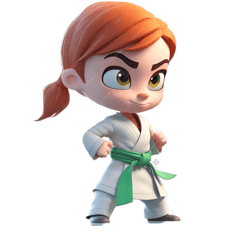 a cartoonish looking girl in a karate outfit