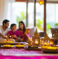 a family gathering at a home at Diwali
