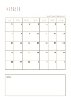 calendarios de abril minimalistas para imprimir gratis 