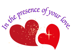 two hearts with shining stars saying in the presence of your love