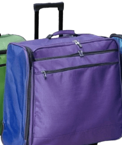 a variety of luggage bags in a row