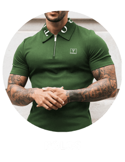 a man with tattoos on his arm and a green shirt