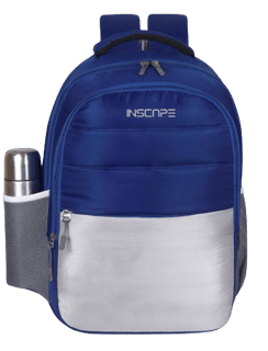 a school bags with simple and elegant look in royal blue and grey color 