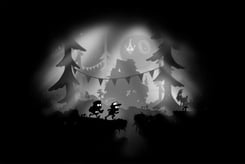 kids standing in a mysterious forest