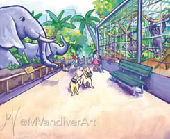 Illustrations from Bruno & Frida Go To New York by New Orleans artist Melissa Vandiver.